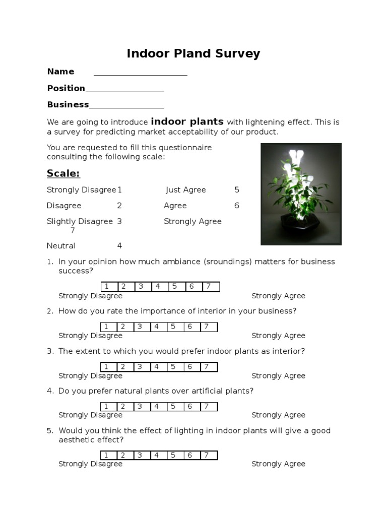 Indoor Plant Questionnaire PDF Business Economics Business