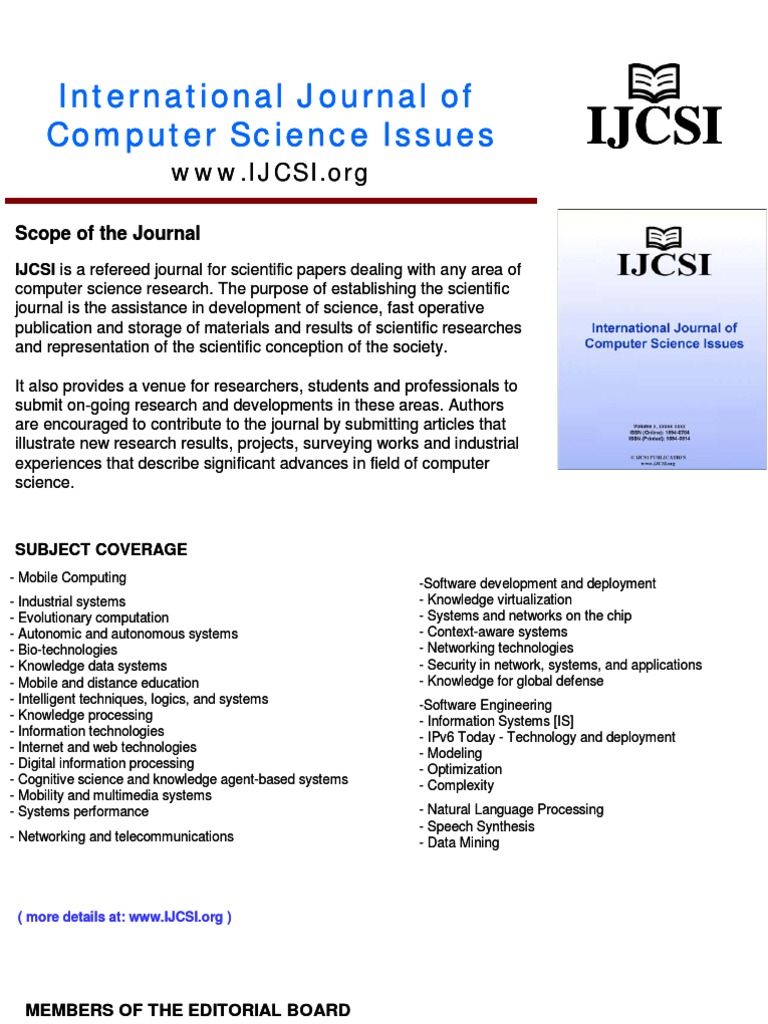 Call For Papers International Journal of Computer Science Issues (IJCSI ...