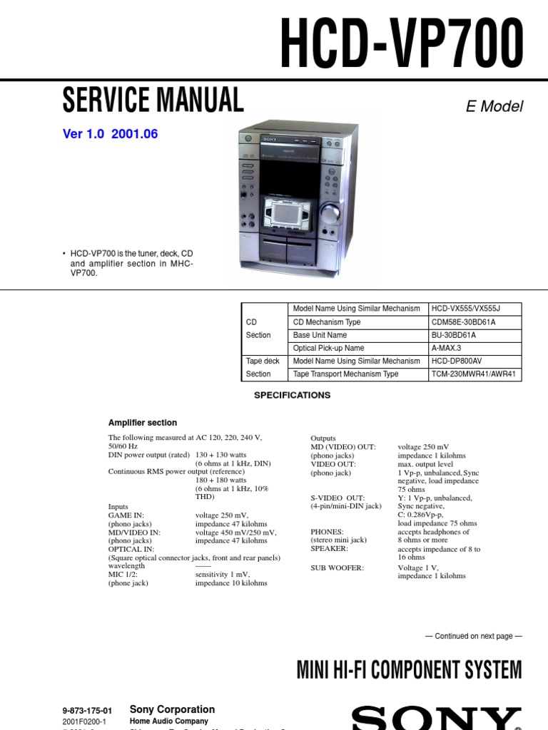 Sony HCD-VP700 | Compact Cassette | Antenna (Radio)