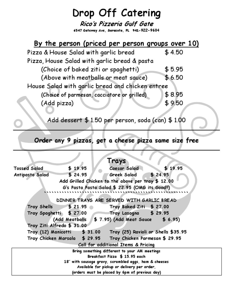 G's Pizzeria Catering Menu | PDF | Pizza | Pasta