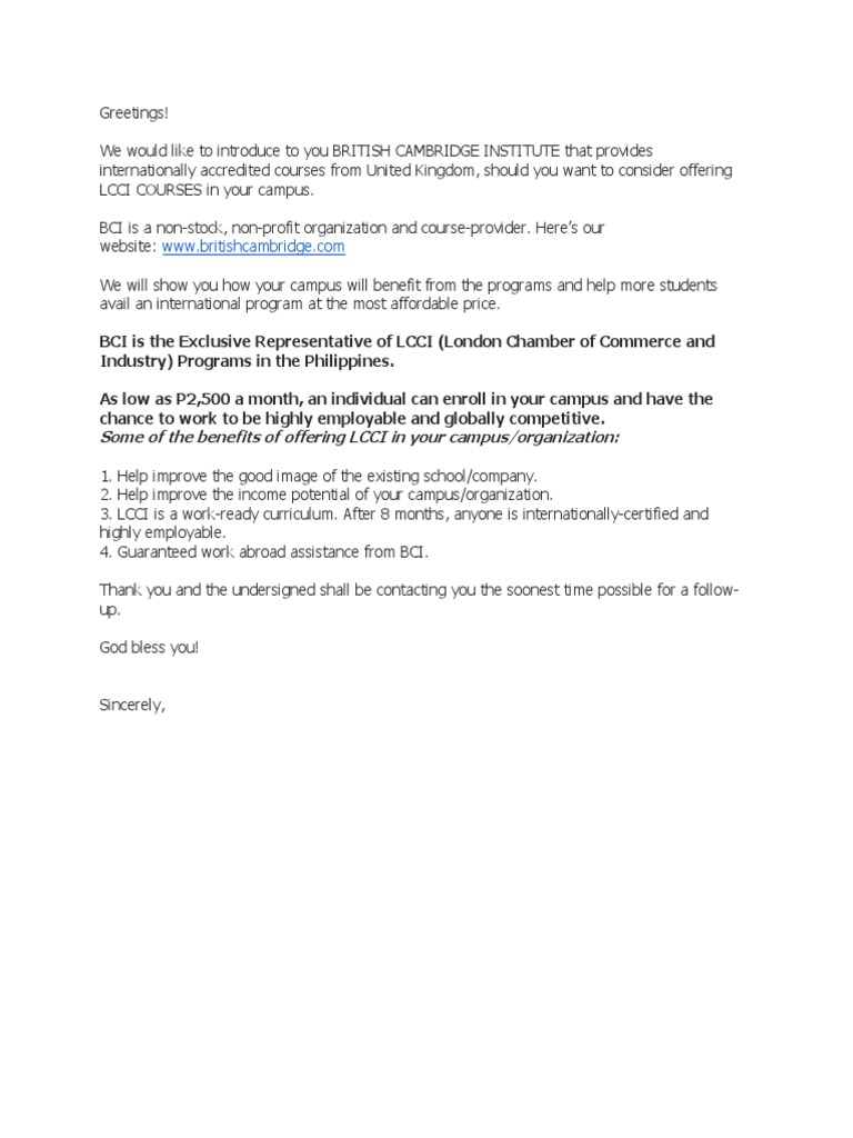 Some of The Benefits of Offering LCCI in Your Campus/organization | PDF