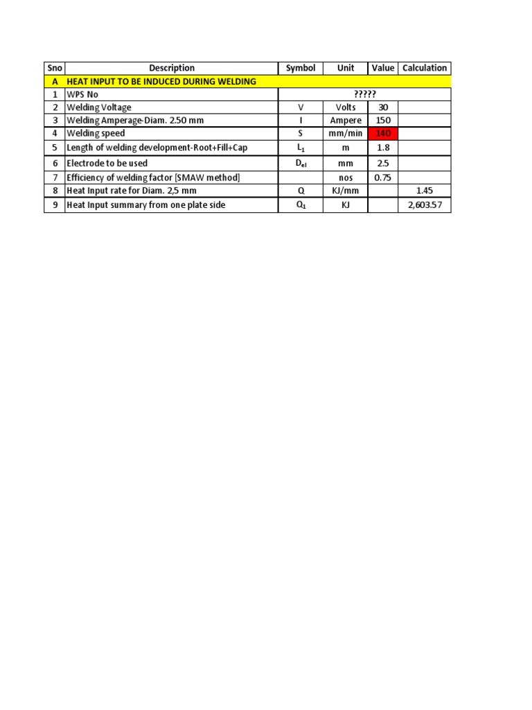 Heat Input calculation from welding