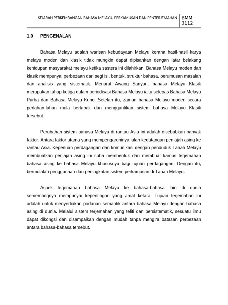 Sejarah Perkembangan Bahasa Melayu | PDF