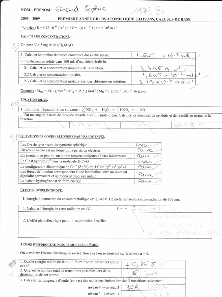Calculs en Atomistique et Chimie | PDF | Concentration molaire ...