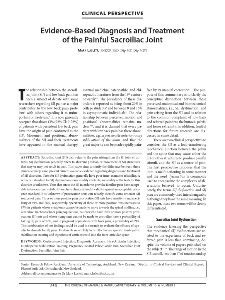 Laslett (2008) Clinical Perspective SI Joint | PDF | Sensitivity And ...