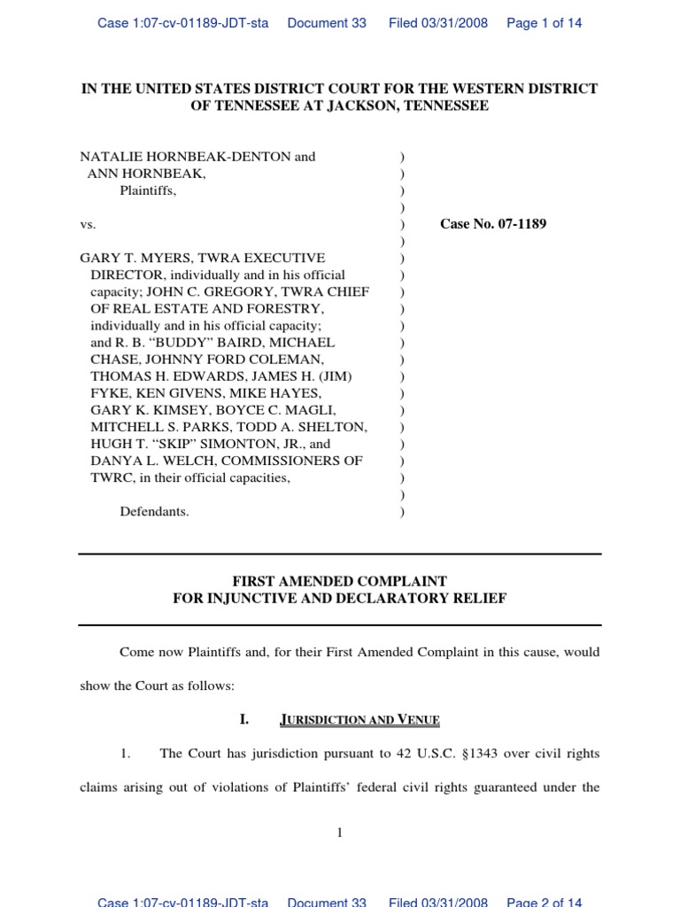 Reelfoot Lake Lawsuit - First Amended Complaint Vs State of Tennessee ...