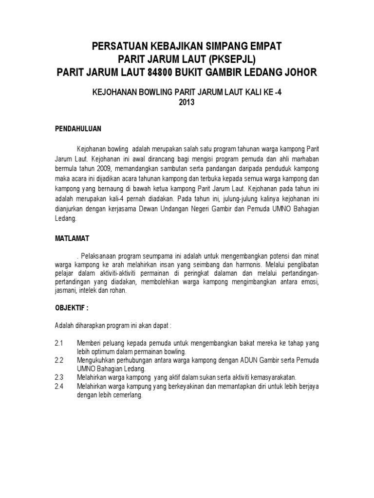 Kertas Kerja Kejohanan Bowling Pjl 2013