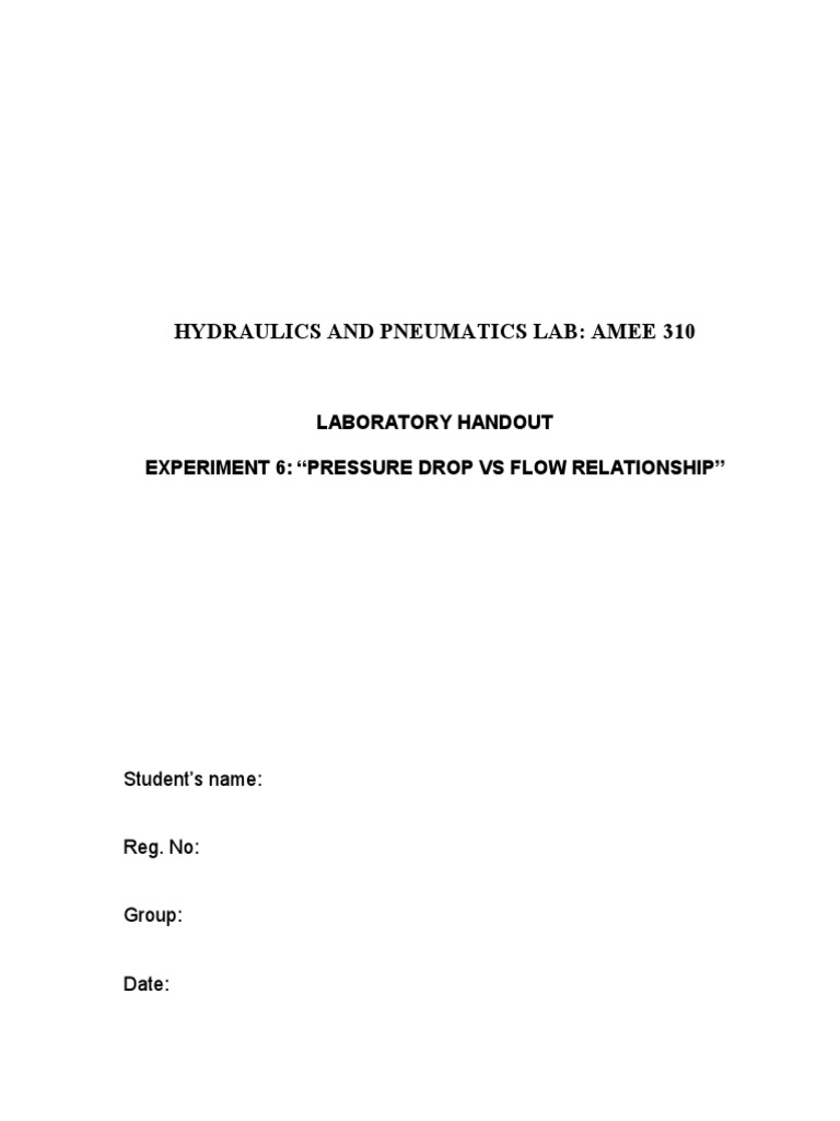 Hydraulics and Pneumatics Lab Amee 310 Laboratory Handout Experiment