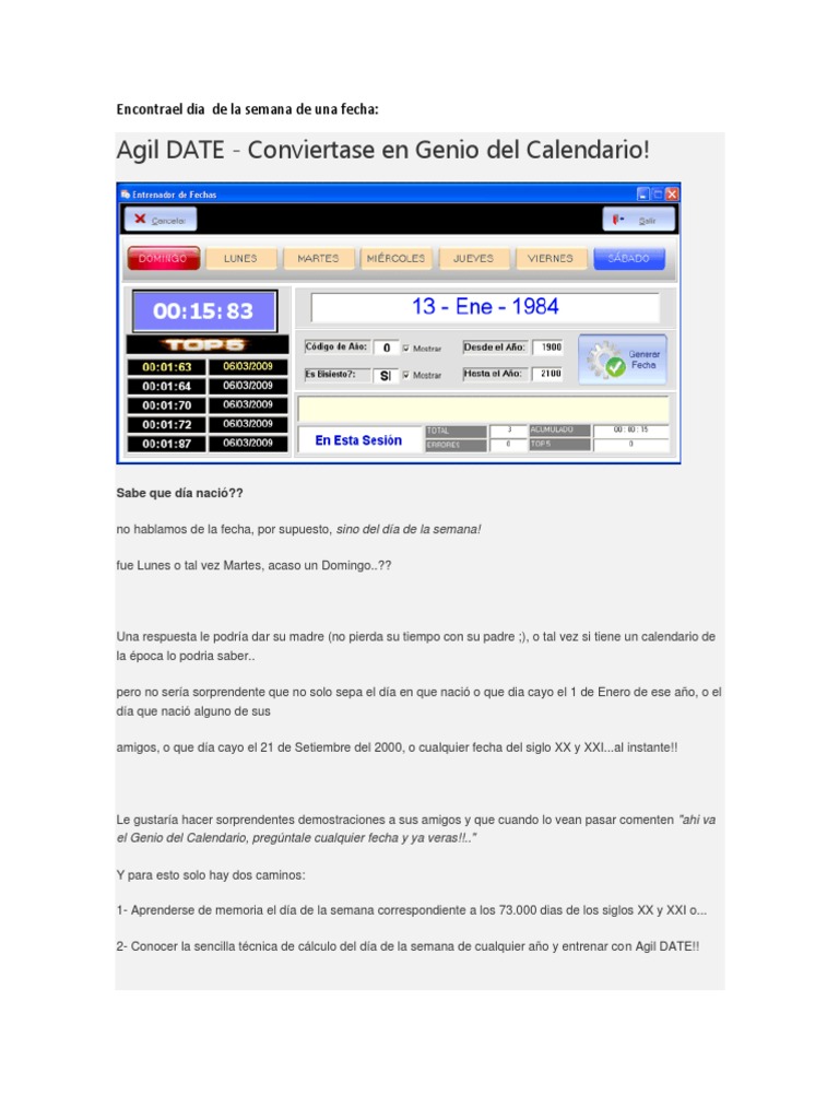 Encontrar El Dia Se La Semana de Una Fecha PDF Calendario Unidades de medida