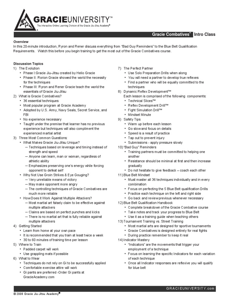 Gracie Combatives Printout Brazilian Jiu Jitsu Mixed Martial Arts