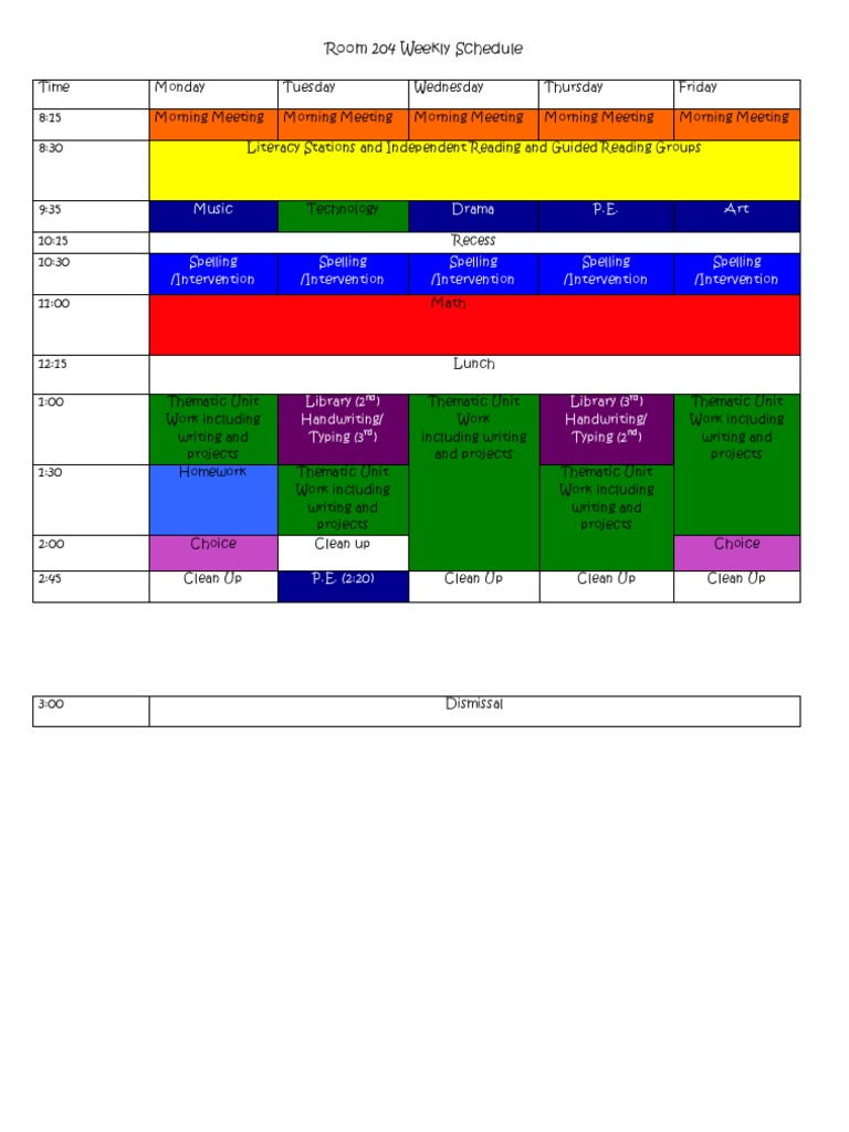 Room 204 Weekly Class Schedule | PDF