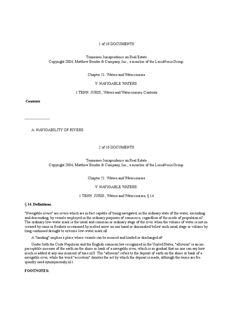 Reelfoot Lake Navigable Waters Tennessee Jurisprudence On Real Estate PDF Navigability River