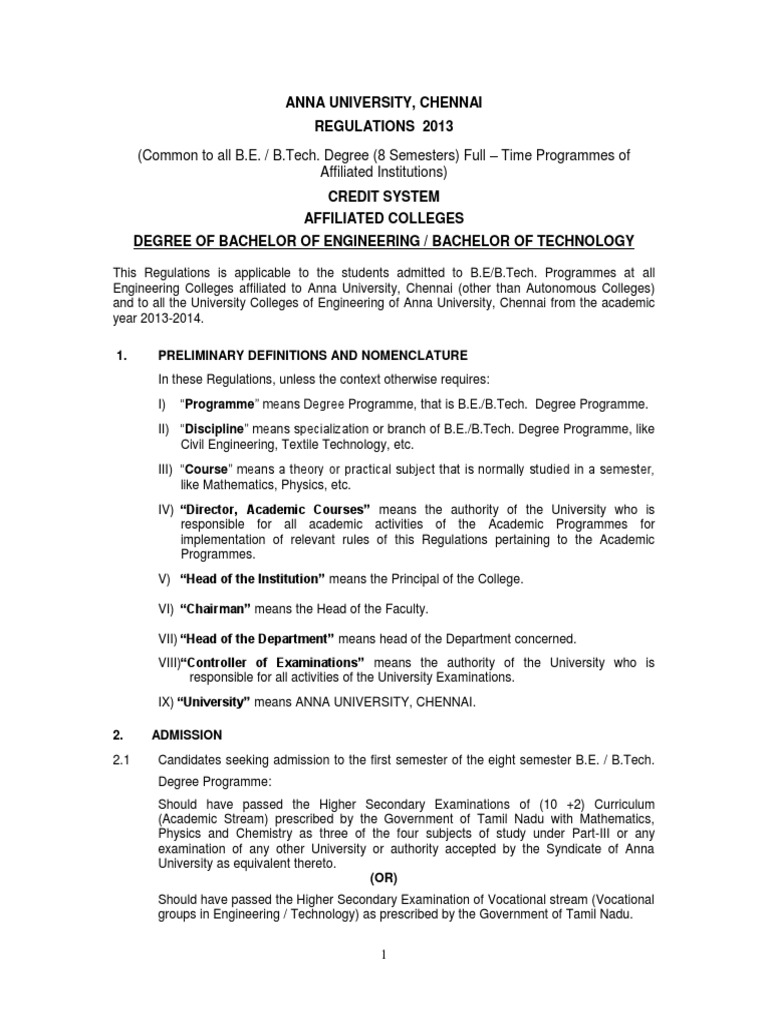 Anna University UG Regulations 2013 | PDF | Thesis | Academic Degree