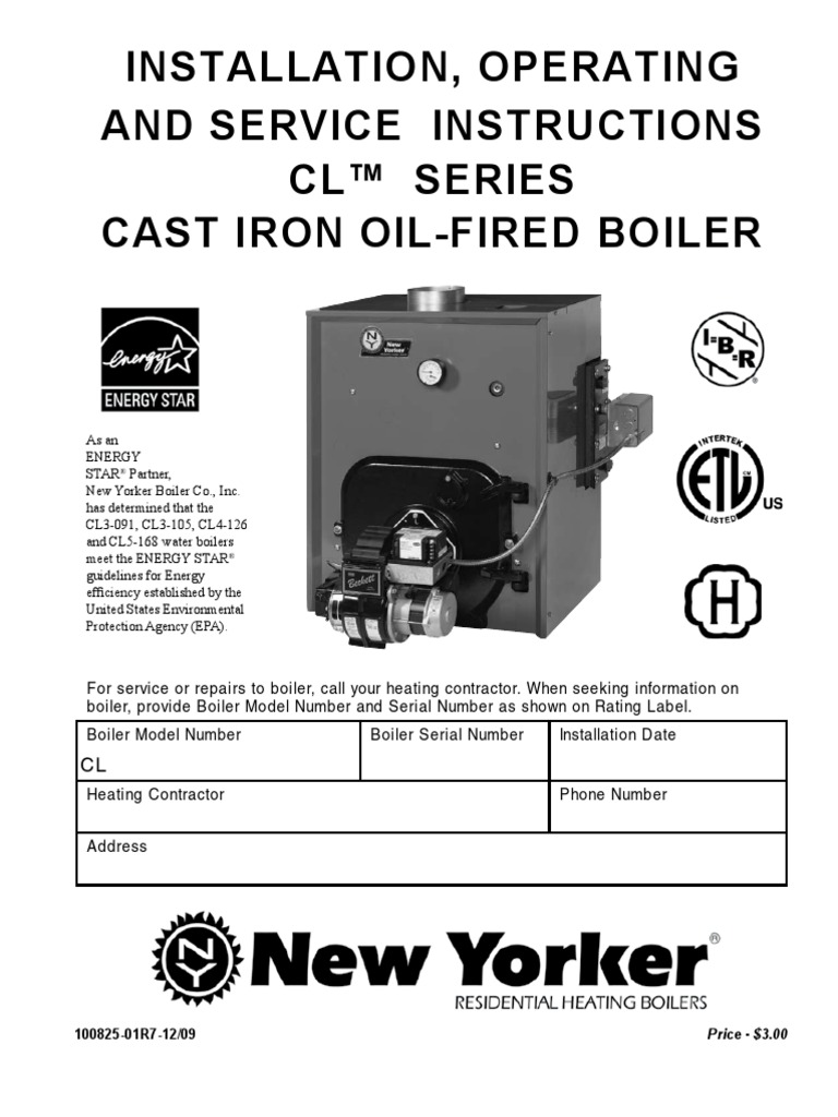 INSTRUCTIONS FOR INSTALL, OPERATION, AND SERVICING NEW YORKER CL