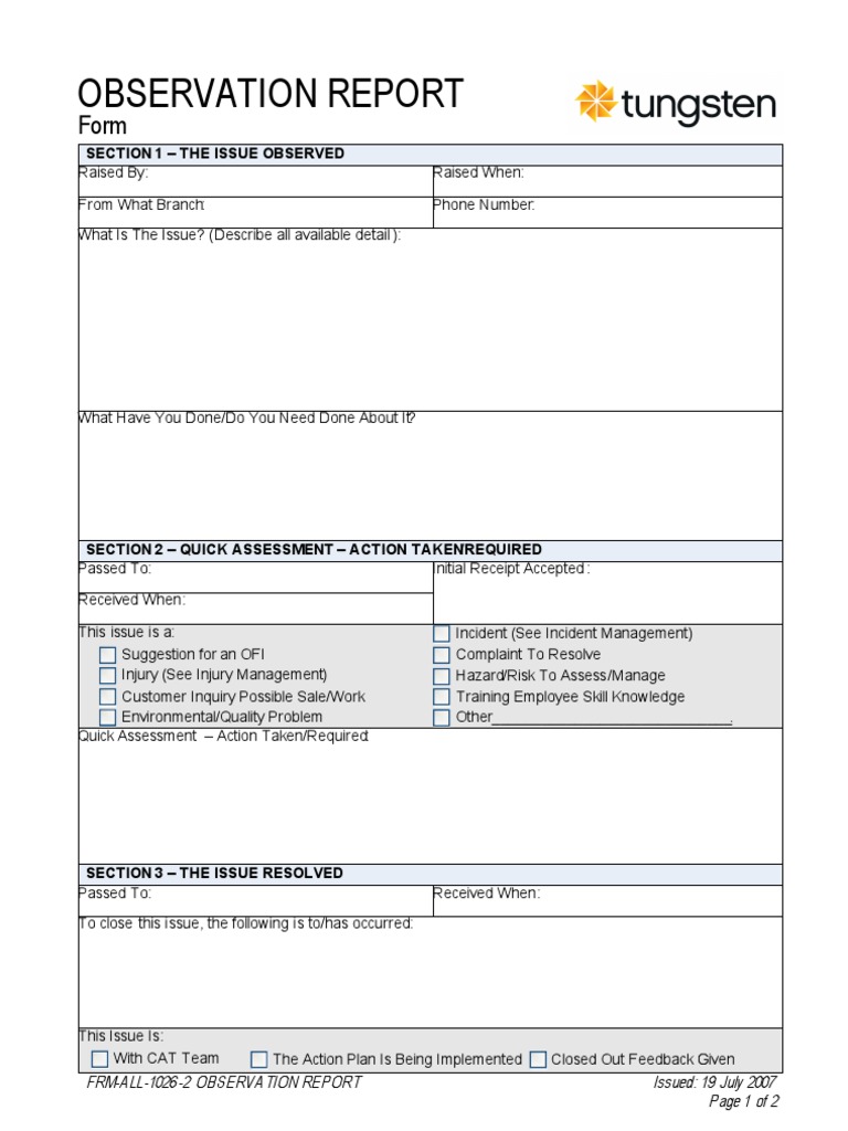 Observation Report Risk Business