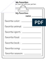 Favorite Color: Favorite Animal: Favorite Sport: Favorite Food: Favorite Book: Favorite Song: Favorite Season