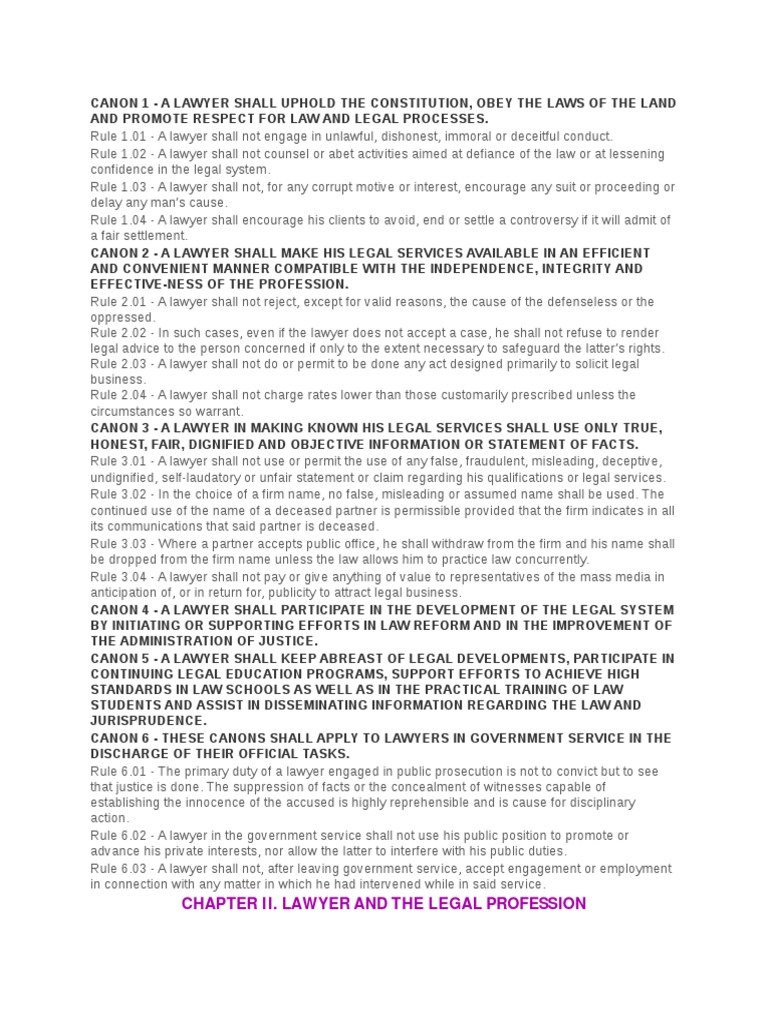 Canon 1 13 Code Of Professional Responsibility Practice Of Law Lawyer