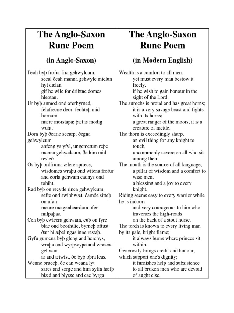 Anglo-Saxon Rune Poem Analysis | PDF | Poetry