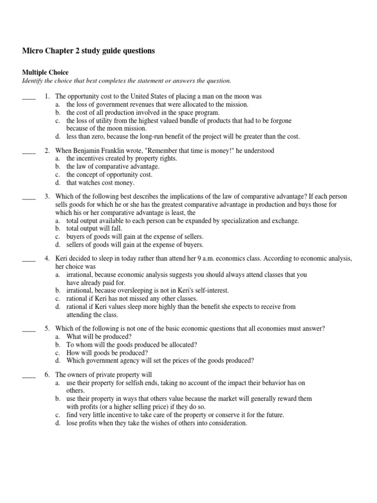 Microeconomics Chapter 2 Q&A Guide | PDF | Economic Theories | Economics