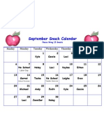 September Snack Calendar: 1 Kyle 2 Cassie 3 Laci 4 Jennifer 5