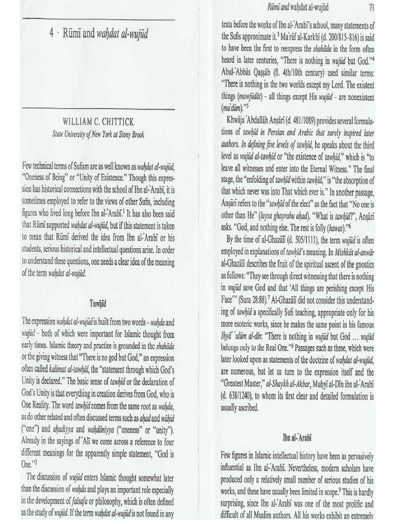Rumi and Wahdat Al Wujud William Chittick | PDF