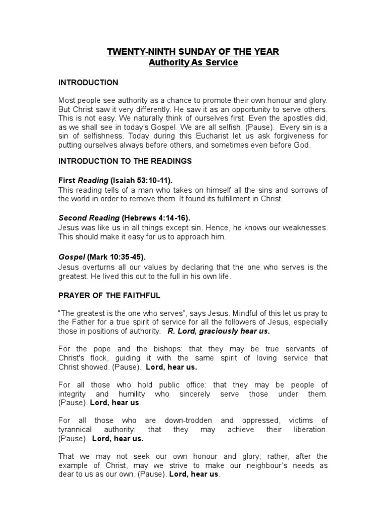 29th Sunday of The Yeardone | PDF | Theology | Jesus