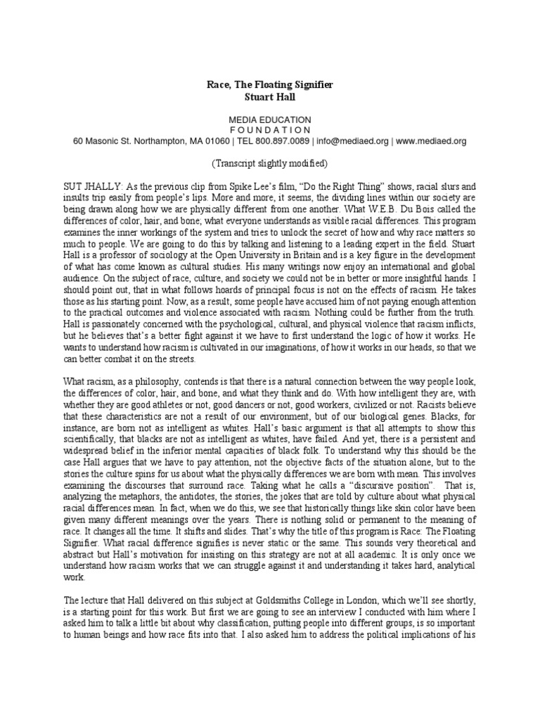 Understanding Race as a Floating Signifier | PDF