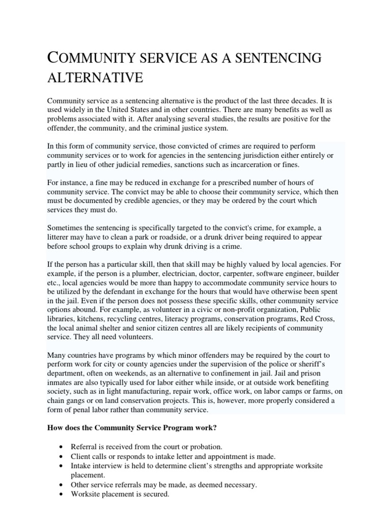 Community Service as Sentencing Alternative | PDF | Probation | Prison
