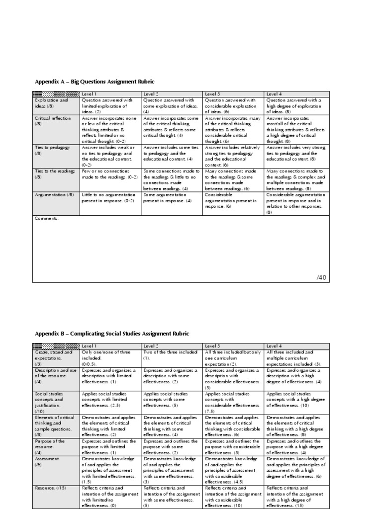 Basic assignment rubric picture