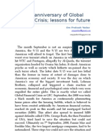 First Anniversary of Global Financial Crisis; lessons for future