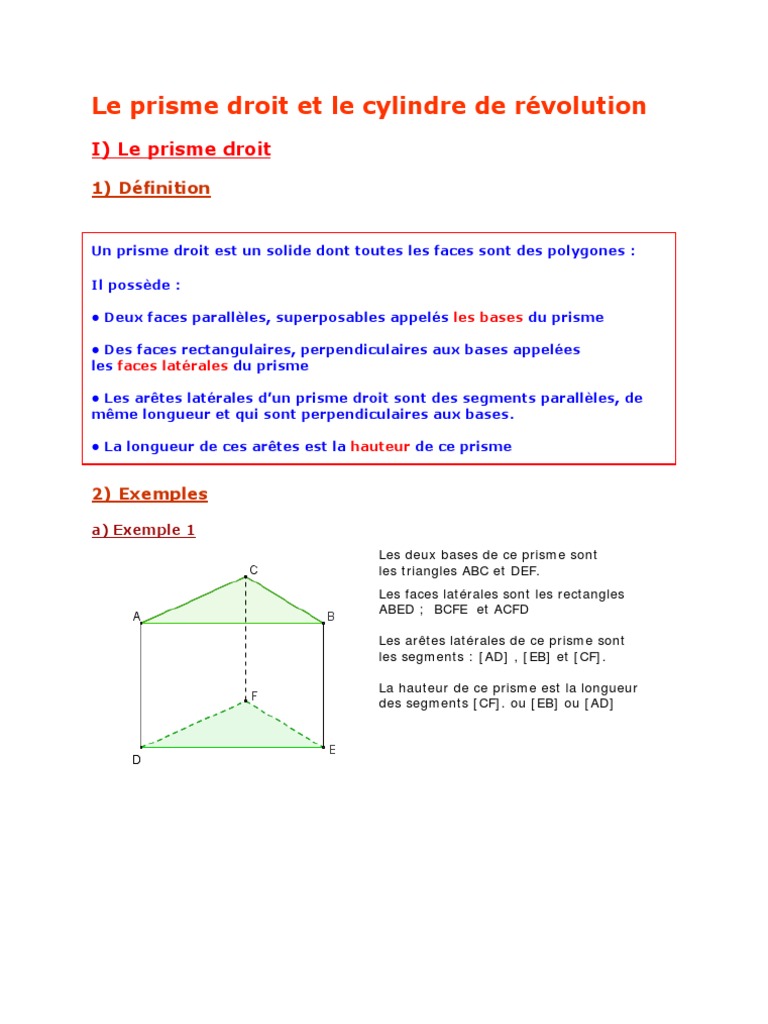 Formule Volume Prisme Droit 5e Prisme Cylindre | PDF | Zone | Le volume