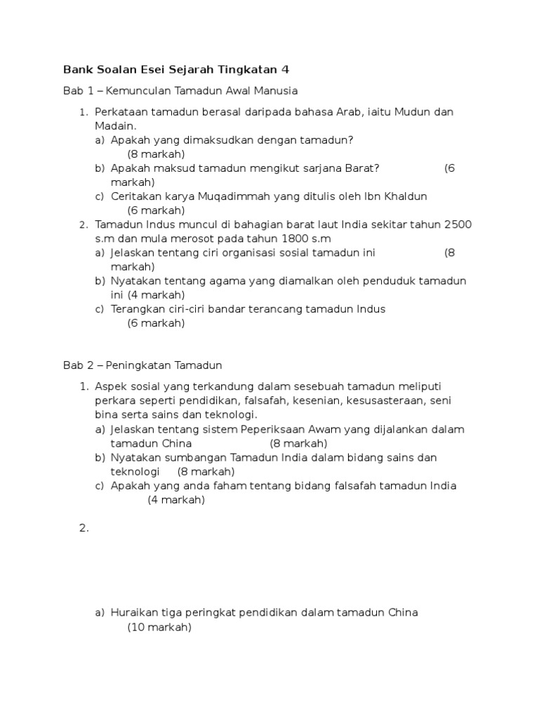 Contoh Esei Sejarah Spm Kertas 2