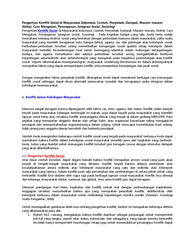 Pengertian Konflik Sosial Di Masyarakat Indonesia Pdf