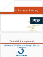 Report On Summer Training: Submitted by