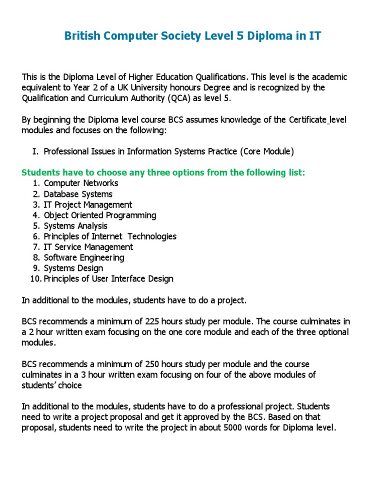 British Computer Society Level 5 Diploma in IT | PDF | Diploma | Test ...