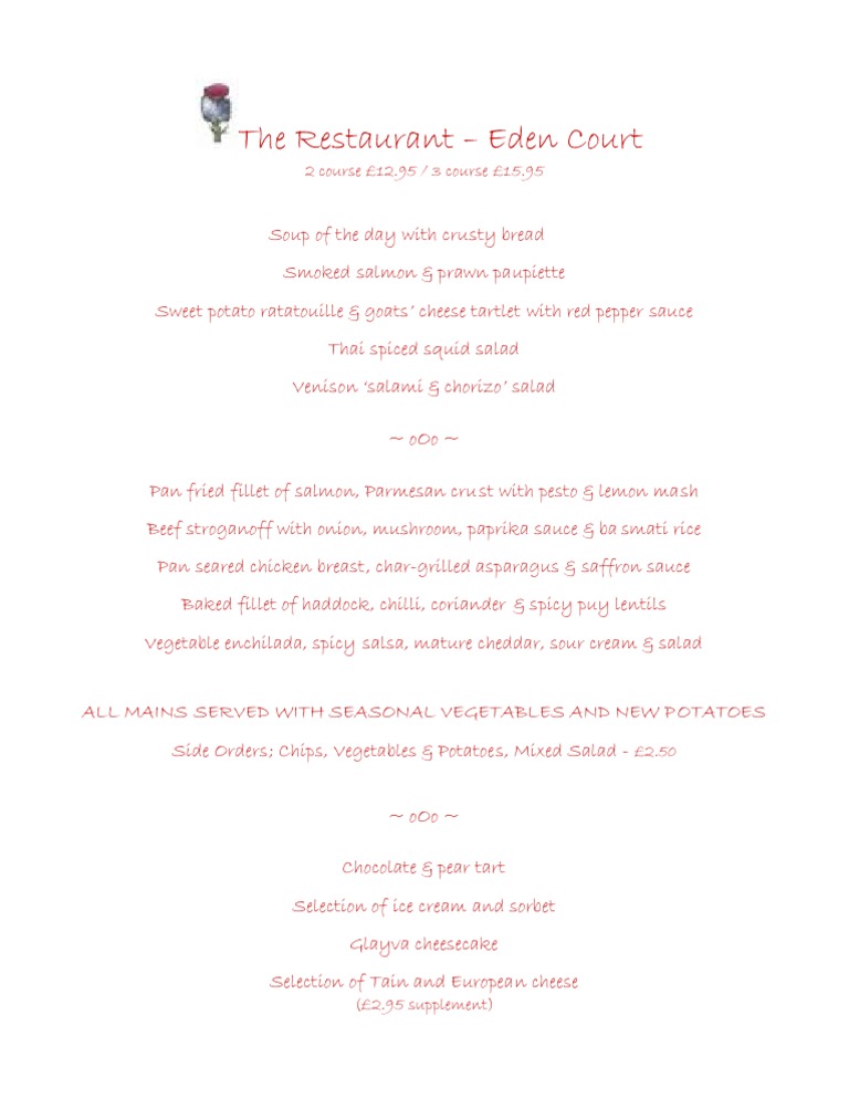 Eden Court Restaurant Dinner Menu (Sept '09)
