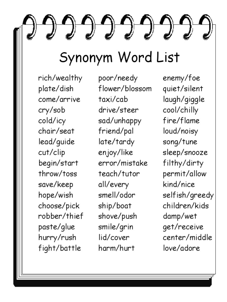 Synonym Word List for Vocabulary Enhancement | PDF
