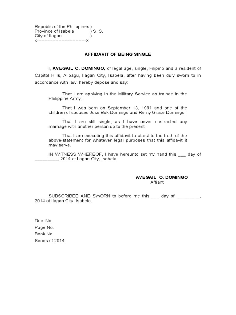 Affidavit of Being Single