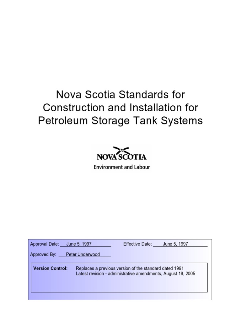 Nova Scotia Standards For Construction and Installation For Petroleum