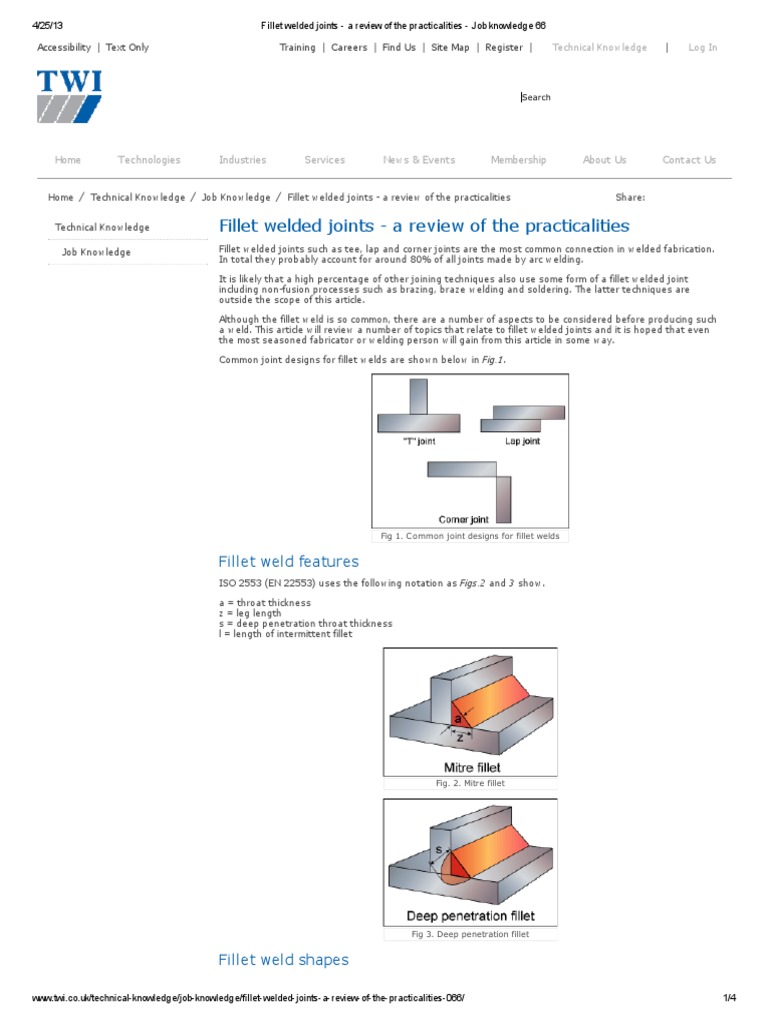 Fillet Welded Joints - A Review of The Practicalities - Job Knowledge ...