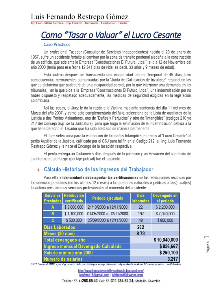 Como Tasar El Lucro Cesante en Colombia | Testigo experto | Salario