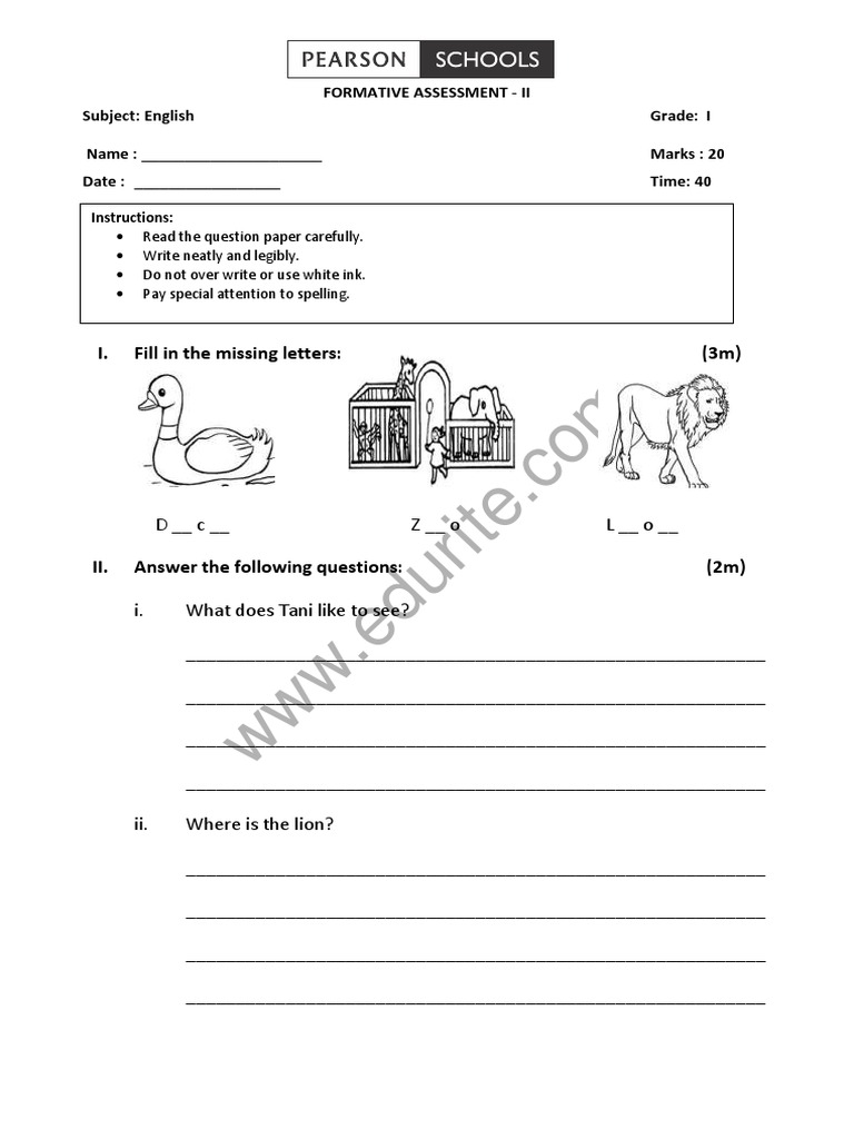Cbse Class 1 English Question Paper Fa 2 PDF English Language