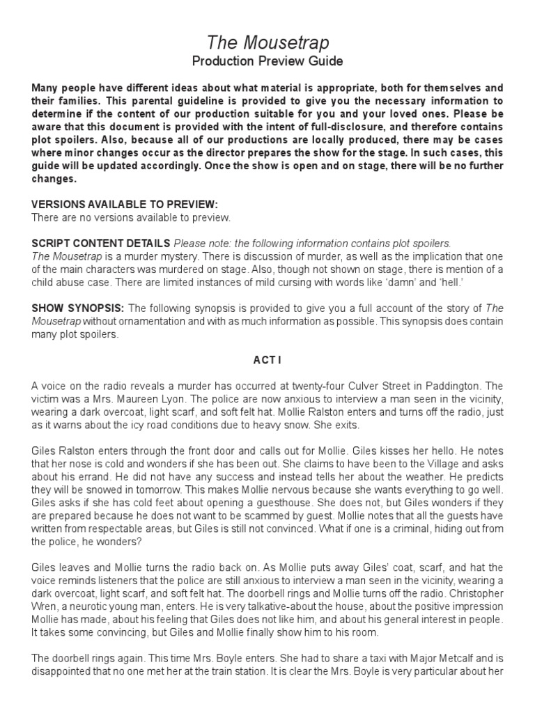 The Mousetrap Pdf Pdf Crime Thriller Leisure
