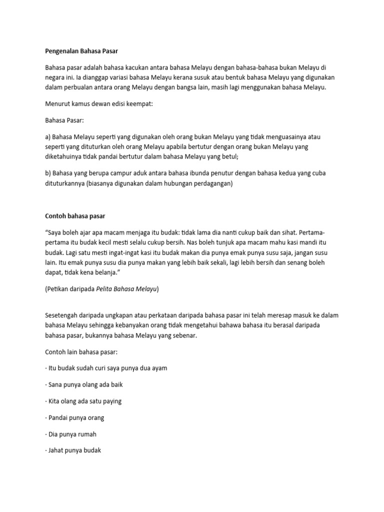 Pengenalan Bahasa Pasar Pdf