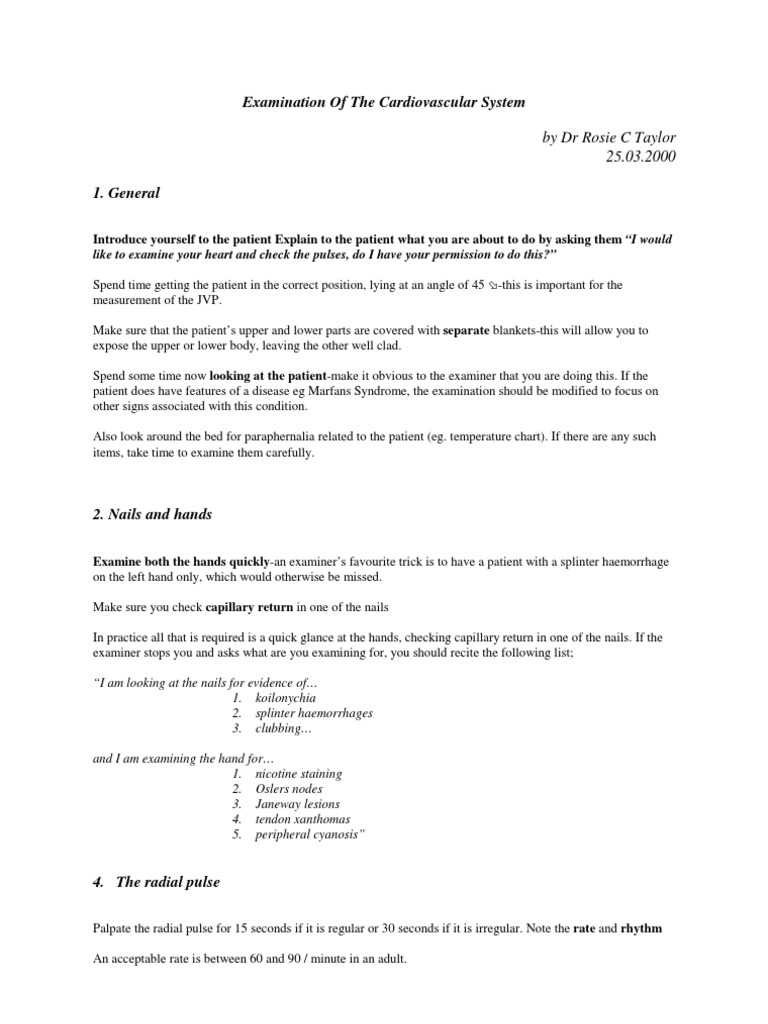 CVS Examination Techniques | PDF