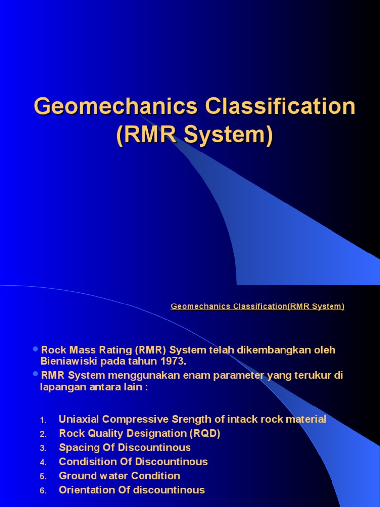 Geomechanics Classification RMR SYSTEM | PDF