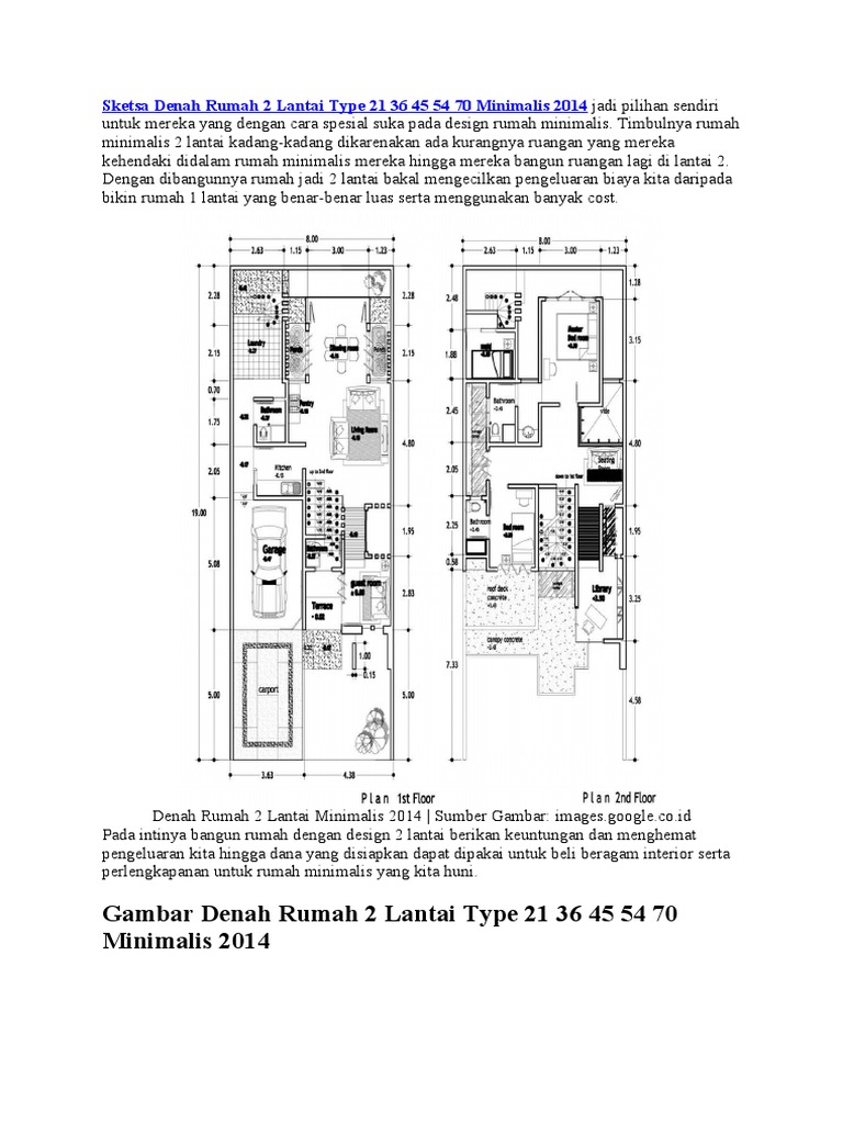 Sketsa Denah Rumah 2 Lantai Type 21 36 45 54 70 Minimalis 2014