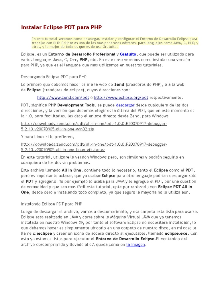 Instalar Eclipse PDT para PHP | Descargar gratis PDF | Eclipse ...