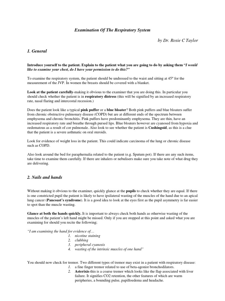 Respiratory System Examination Guide | PDF | Chronic Obstructive ...