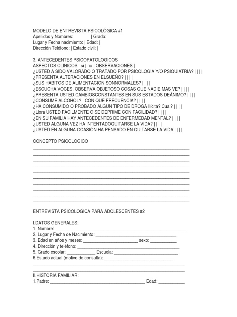 Modelo de Entrevista Psicológica | PDF | Ciencias de la Salud ...